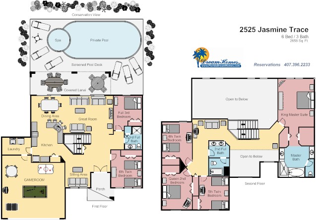 Floor Plan for 6bed/3bath Enormous Home, Enormous Pool with a Hot Tub